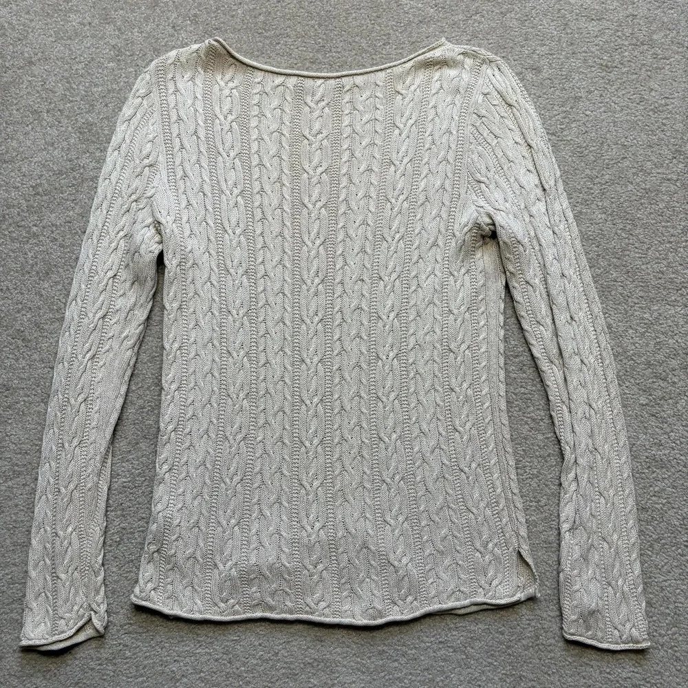 Lauren Ralph Lauren Sweater Womens Small Beige 100% Cotton‎ Cable Knit Boatneck